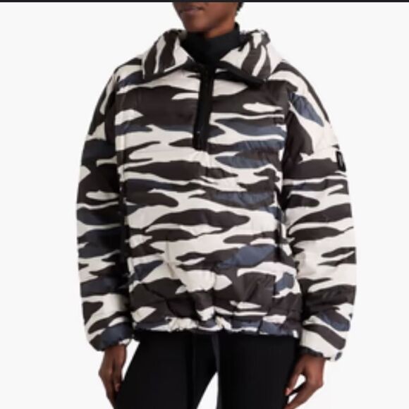 NWT Holden Black Zebra Print Half-Zip Down Jacket S/M Oversized - Picture 1 of 12